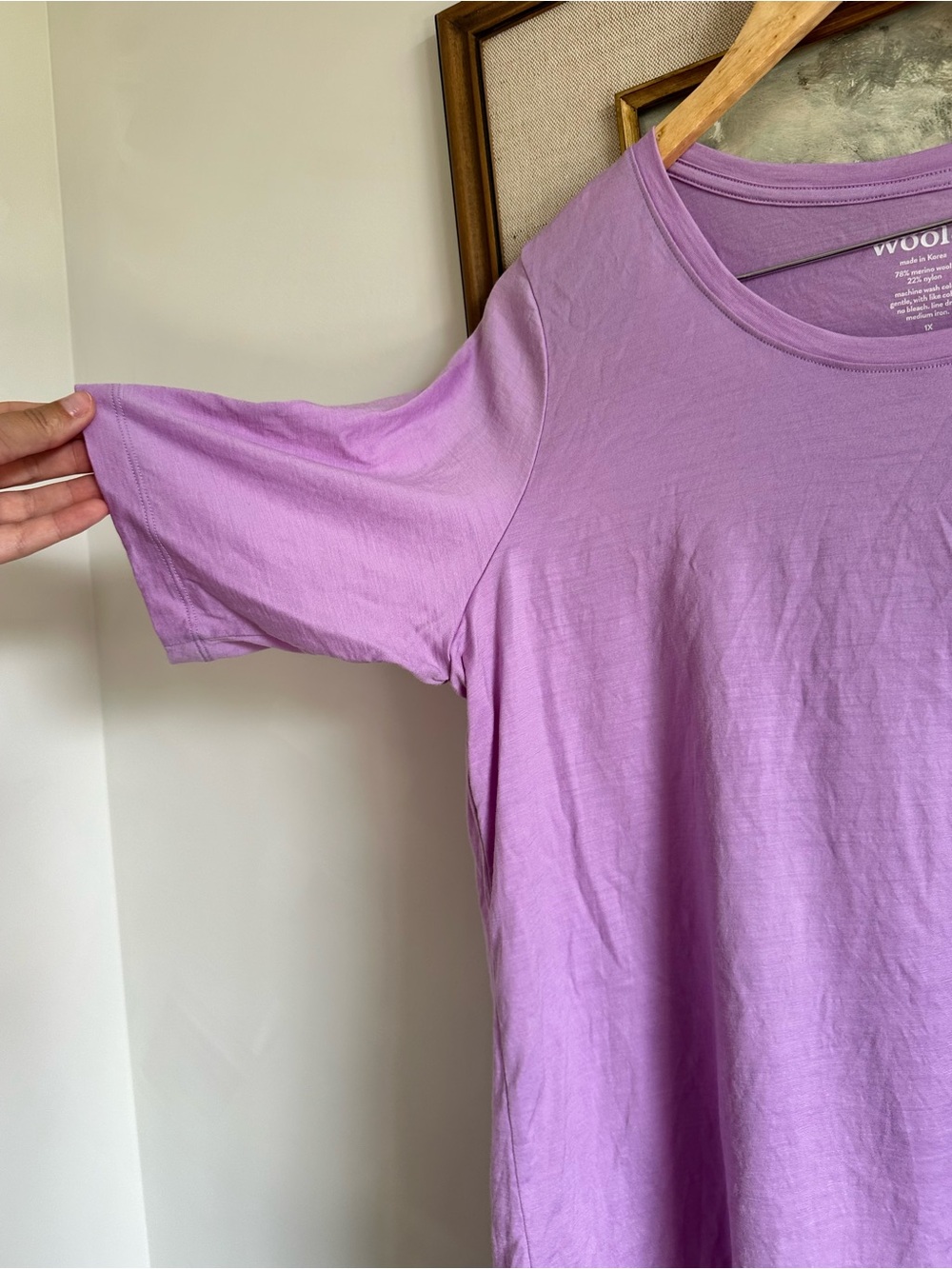 wool& Celine Merino Wool Signature Elbow Sleeve Tee - Wild Orchid sz 1X - Picture 6 of 8